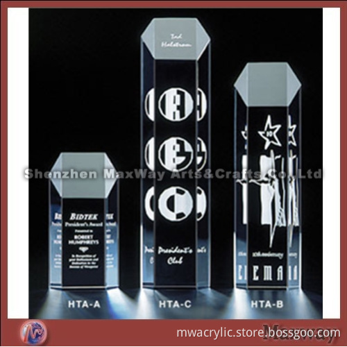 Transparent Wholesale Bevel Polished Acrylic Trophy/Paperweight/Pressie with logo